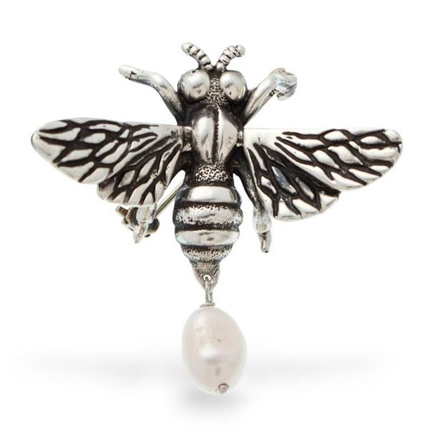 Alternate image for Bee-Themed Taxco Silver Brooch Pin with Cultured Pearl Charm Beautiful Bee