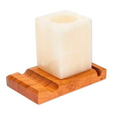 Alternate image for Marble Wood Pencil Phone and Card Holder for Office or Home Everything in Place