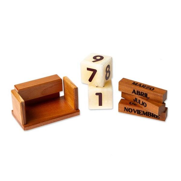 Alternate image for Marble Tile Cedarwood and Pinewood Perpetual Desk Calendar Neverending Time