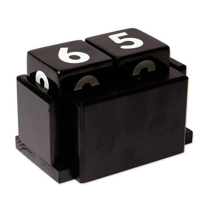 Alternate image for Handcrafted Marble and Wood Perpetual Desk Calendar in Black Eternal Time