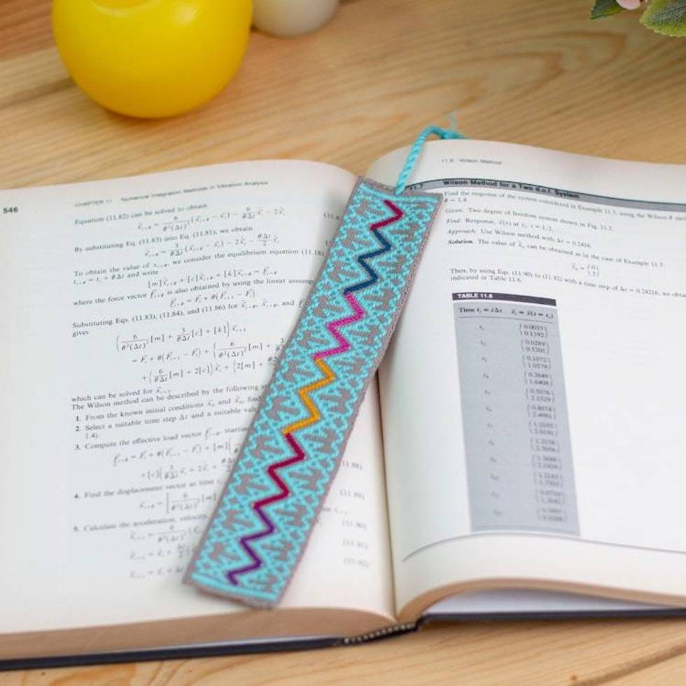 Zig-Zag-Patterned Celadon 100 Cotton Bookmark from Mexico 'Celadon Rainbow'