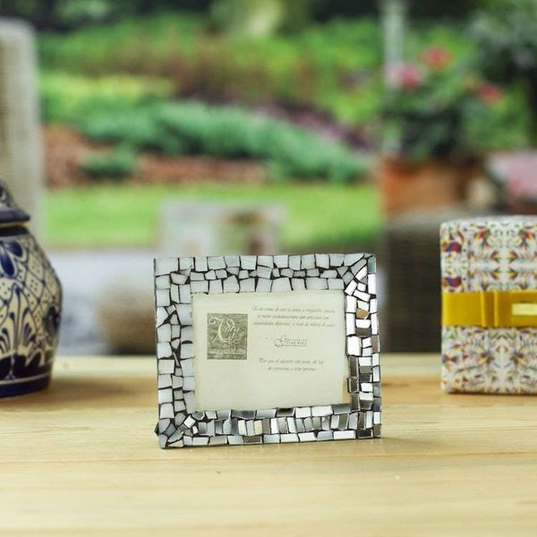 Alternate image for Mirror Glass Photo Frame Handmade by Mexican Artisans 3x4 Shimmering Beloved