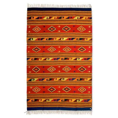 Alternate image for Authentic Zapotec Wool Area Rug 6.5x10 Mitla Butterflies