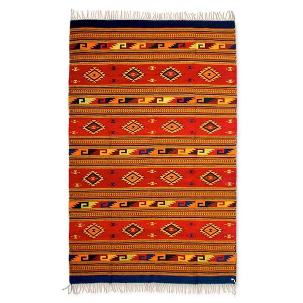 Authentic Zapotec Wool Area Rug 6.5x10 'Mitla Butterflies'