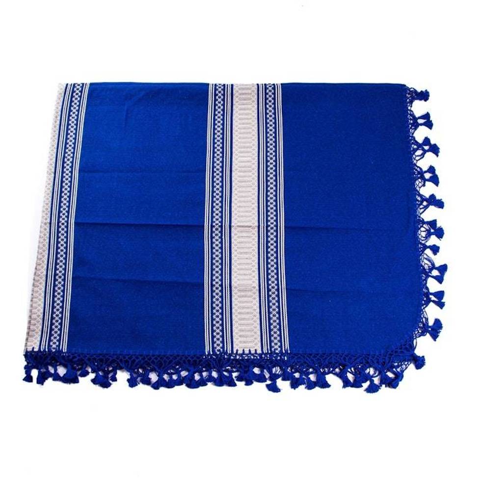 Royal Blue Cotton Hand Loomed Zapotec FullQueen Bedspread 'Memories in Blue'