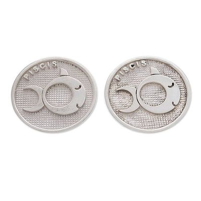 Alternate image for Pisces-Themed Modern Round Silver Cufflinks Made in Mexico Pisces Totem