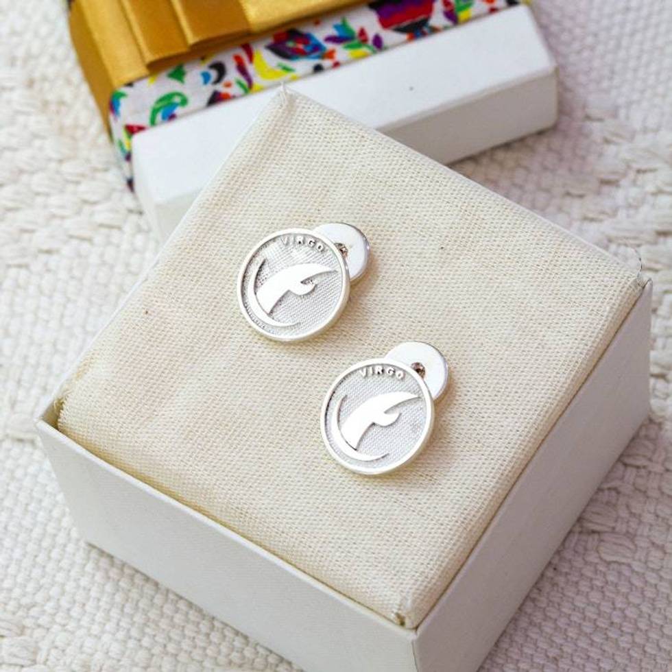 Zodiac-Themed Virgo Sign Silver Cufflinks Crafted in Mexico 'Virgo Totem'