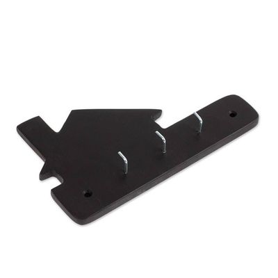 Alternate image for Minimalist Black Marble Key Rack Hand-Carved from Mexico Night Keys