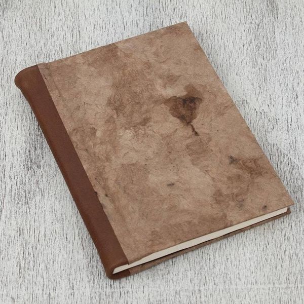 Alternate image for Leather Accent Recycled Paper Journal in Brown from Mexico Cherished Memories