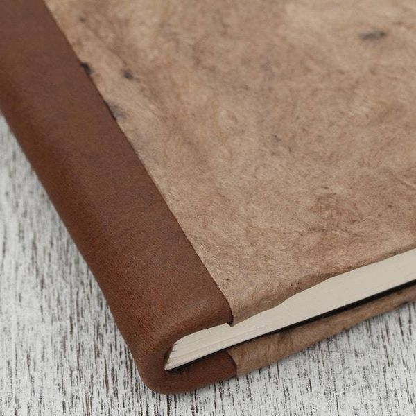 Alternate image for Leather Accent Recycled Paper Journal in Brown from Mexico Cherished Memories
