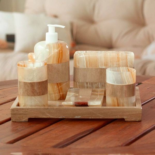 Alternate image for Earth Tone 6 Piece Onyx Stone Bath Set from Mexico Natures Bath