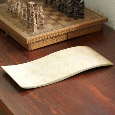 Alternate image for Modern Rectangular Tray in Natural Mexican Marble Earths Whisper