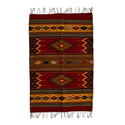 Alternate image for Authentic Handwoven Zapotec Wool Rug 2 x 3 Feet Sun Duality