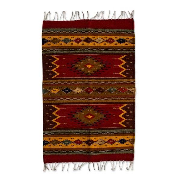 Image for Authentic Handwoven Zapotec Wool Rug 2 x 3 Feet Sun Duality