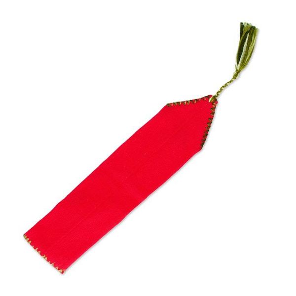 Alternate image for Red Hand Woven Cotton Bookmark with Embroidery Storyteller