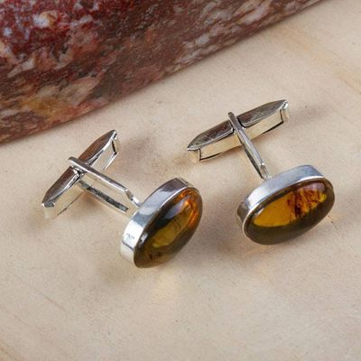Alternate image for Mens Sterling Silver and Amber Oval Cufflinks from Mexico Amber Harmony