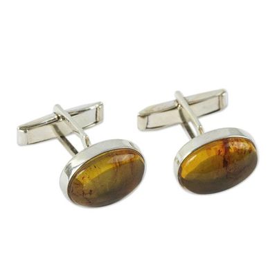 Alternate image for Mens Sterling Silver and Amber Oval Cufflinks from Mexico Amber Harmony