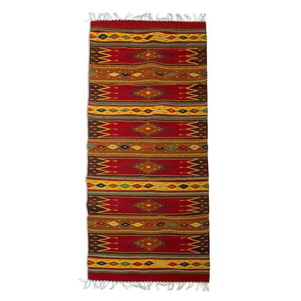 Alternate image for Unique Zapotec Wool Area Rug 2.5 X 10 Lavish Earth