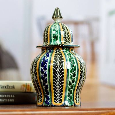 Alternate image for Multicolor Moorish Fern Motif Talavera Style Ginger Jar Moorish Ferns