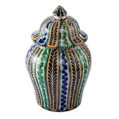 Alternate image for Multicolor Moorish Fern Motif Talavera Style Ginger Jar Moorish Ferns
