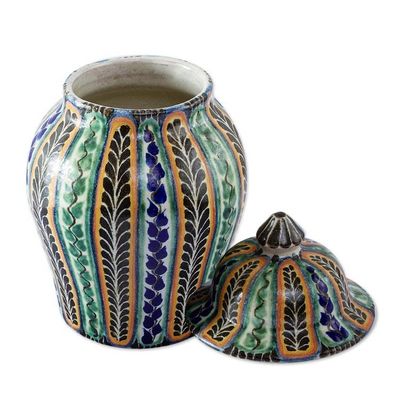 Alternate image for Multicolor Moorish Fern Motif Talavera Style Ginger Jar Moorish Ferns