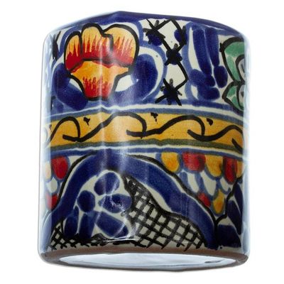 Alternate image for Colorful Ceramic Talavera-Style Toothbrush Holder Cobalt Flowers
