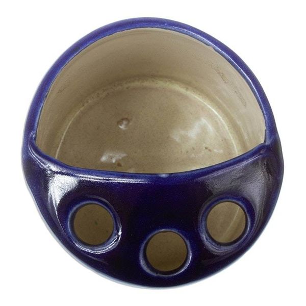Alternate image for Colorful Ceramic Talavera-Style Toothbrush Holder Cobalt Flowers