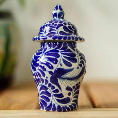 Alternate image for Blue on Ivory Swallow Motif Talavera Style Ginger Jar Blue Puebla Swallow