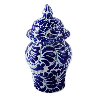 Alternate image for Blue on Ivory Swallow Motif Talavera Style Ginger Jar Blue Puebla Swallow