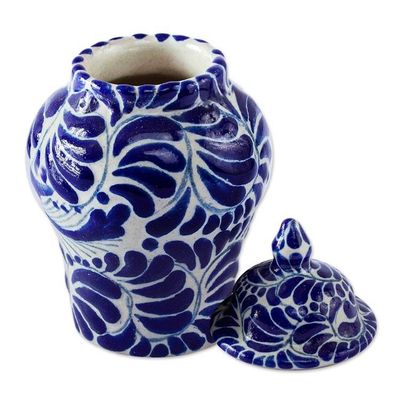Alternate image for Blue on Ivory Swallow Motif Talavera Style Ginger Jar Blue Puebla Swallow