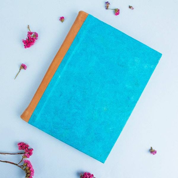 Alternate image for Leather Accented Recycled Paper Journal in Turquoise Eco Turquoise
