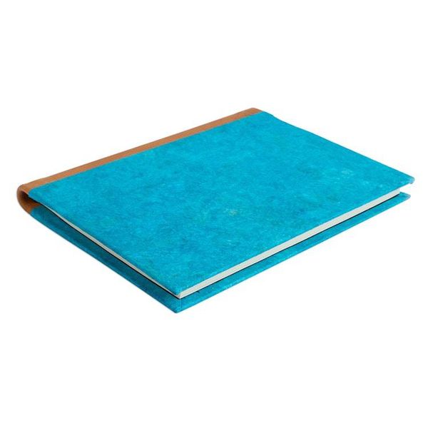 Alternate image for Leather Accented Recycled Paper Journal in Turquoise Eco Turquoise
