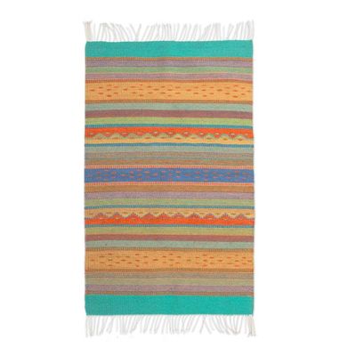 Alternate image for Handwoven Zapotec Wool Accent Rug 2 x 3.5 Ft from Mexico Sunny Hills of Mitla