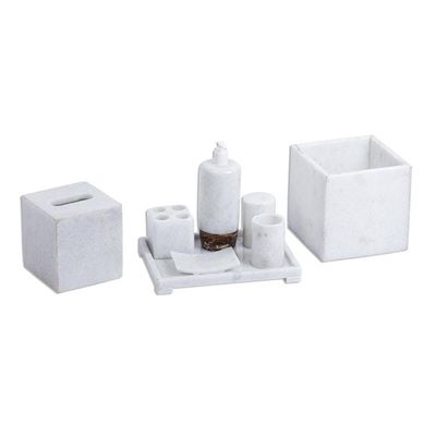 Alternate image for Natural White Marble and Onyx Bath Set 8 Pieces Elite