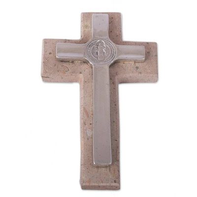 Alternate image for Saint Benedict Pewter and Reclaimed Stone Wall Cross Saint Benedict
