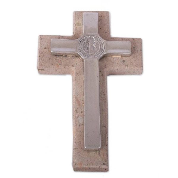 Alternate image for Saint Benedict Pewter and Reclaimed Stone Wall Cross Saint Benedict