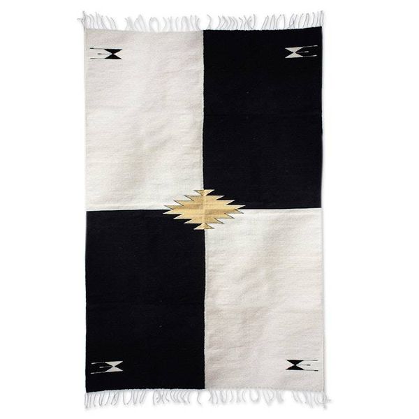 Alternate image for All Wool Colorblock Area Rug in Black and White 4x6.5 Corners