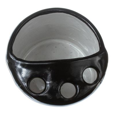 Alternate image for Black and White Hand Painted Ceramic Toothbrush Holder Monochrome Flowers