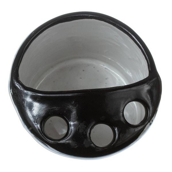 Alternate image for Black and White Hand Painted Ceramic Toothbrush Holder Monochrome Flowers