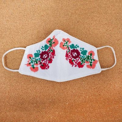 Alternate image for Reusable Floral Embroidered Cotton Face Mask Summer Roses