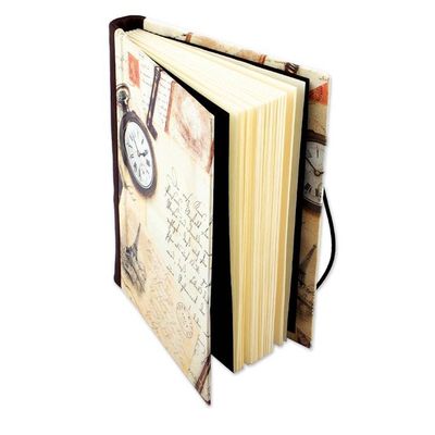 Alternate image for Recycled Paper Handmade Journal with Travel Motifs Time Flies