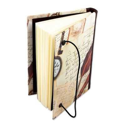 Alternate image for Recycled Paper Handmade Journal with Travel Motifs Time Flies