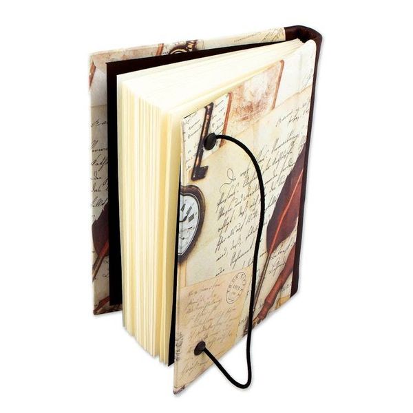 Alternate image for Recycled Paper Handmade Journal with Travel Motifs Time Flies
