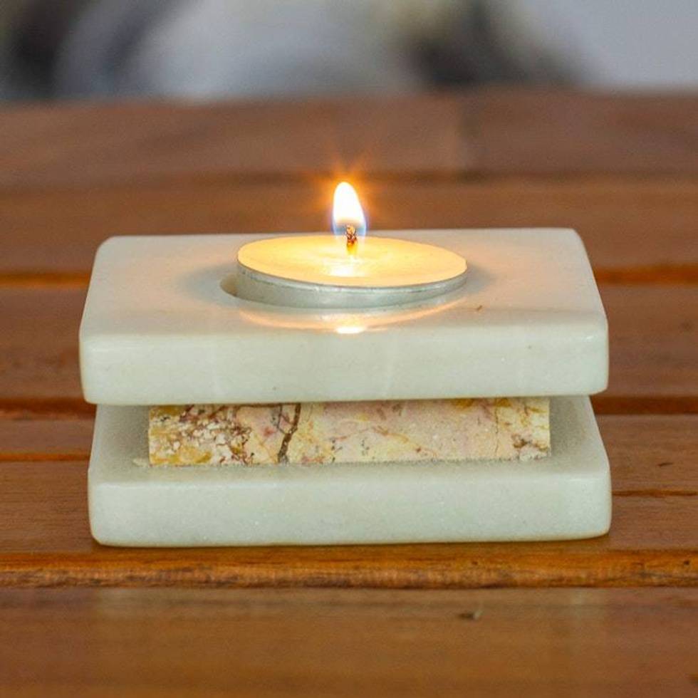 Modern Natural Onyx Tealight Candleholder from Mexico 'Minimalist Lights'