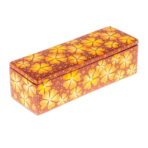 Alternate image for Hand-Painted Orange Decorative Wood Box with Floral Details Summer Eden
