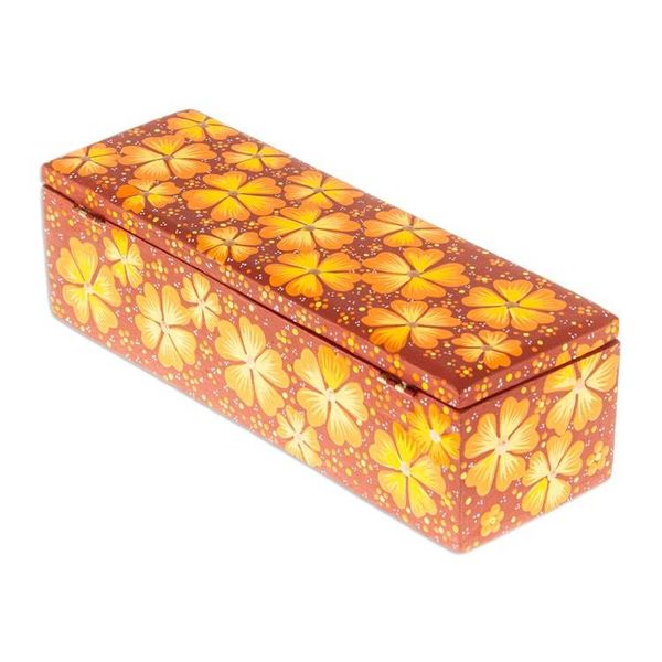 Alternate image for Hand-Painted Orange Decorative Wood Box with Floral Details Summer Eden