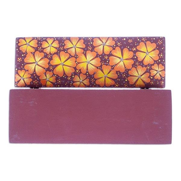 Alternate image for Hand-Painted Orange Decorative Wood Box with Floral Details Summer Eden