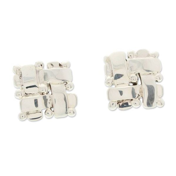 Alternate image for Polished Taxco Sterling Silver Cufflinks from Mexico Pair Braided Gala