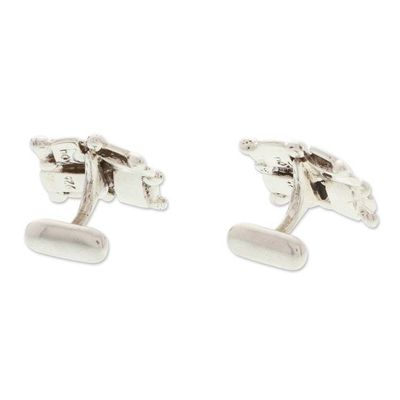Alternate image for Polished Taxco Sterling Silver Cufflinks from Mexico Pair Braided Gala