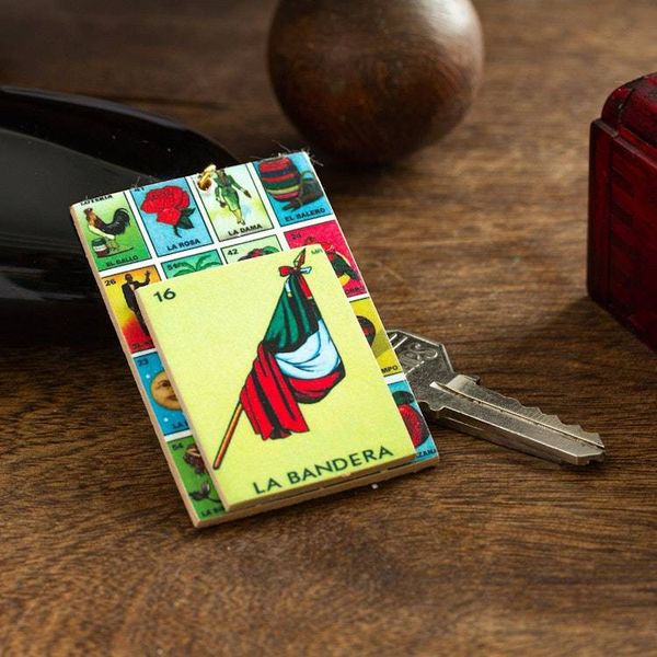 Alternate image for Decoupage Wooden Keychain With Mexican Flag Motif Mexican Flag